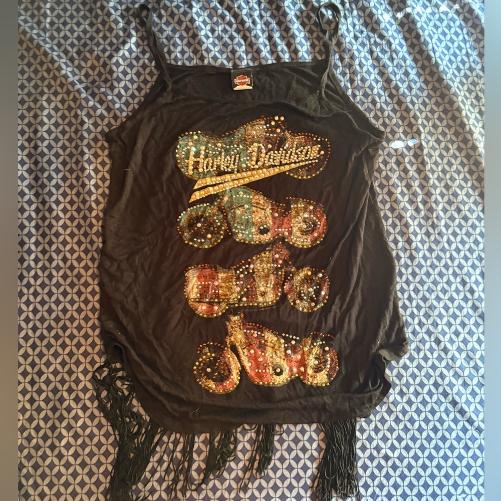 Harley-Davidson Black Tee with Vibrant Motorcycle Design